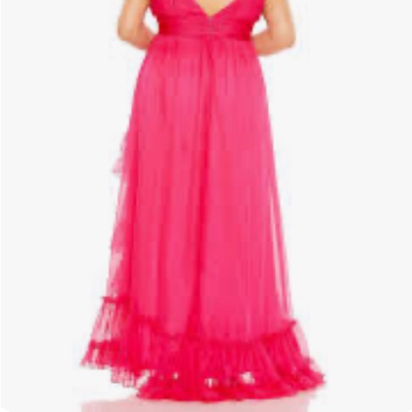 Women's V Neck Sleeveless Ruffle Tiered by MAC DUGGAL Front Slit Gown - Picture 3 of 3